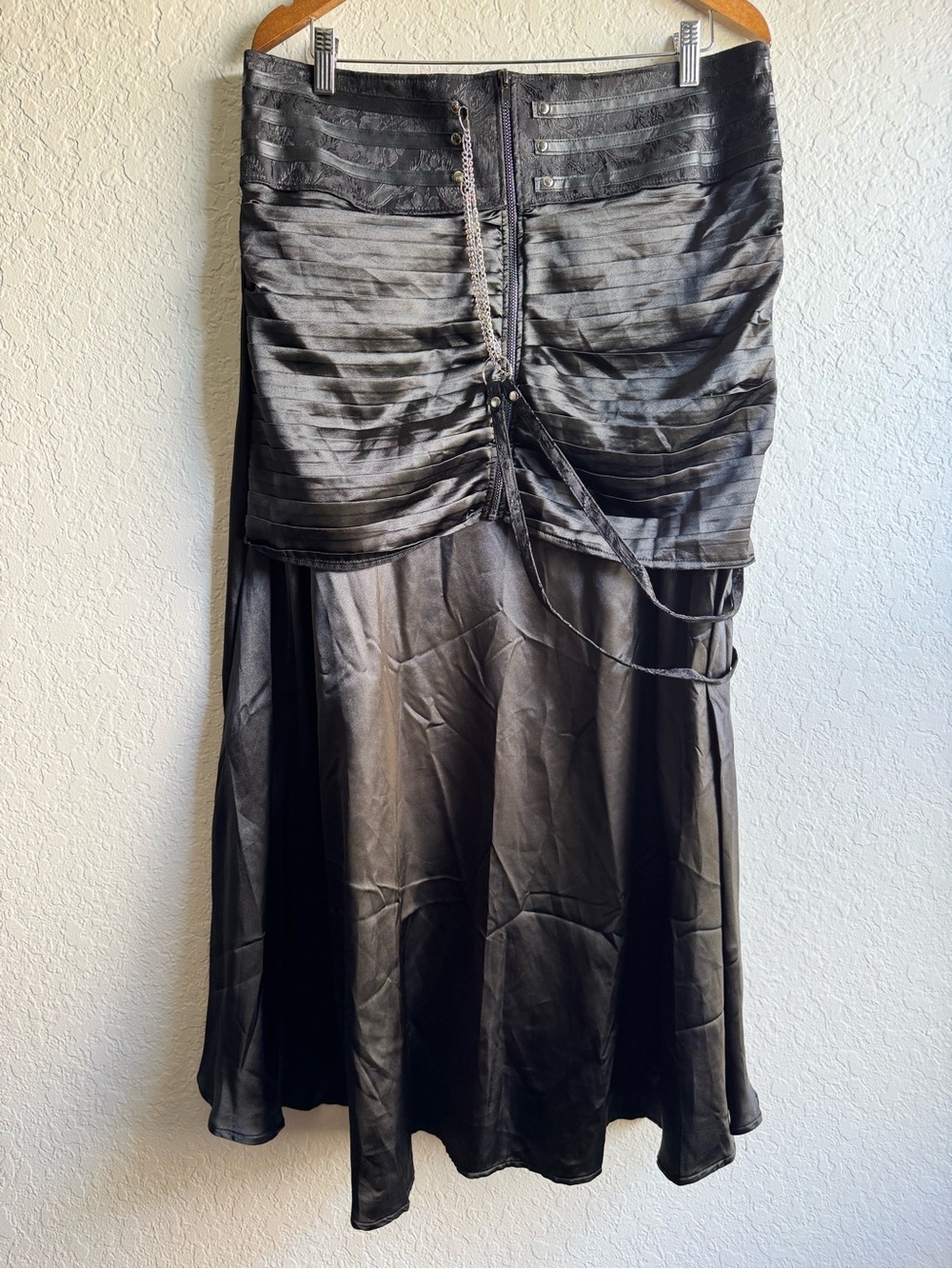 Charmian Black Gothic Steampunk Layered Maxi Skirt with Wallet Chain & Zipper